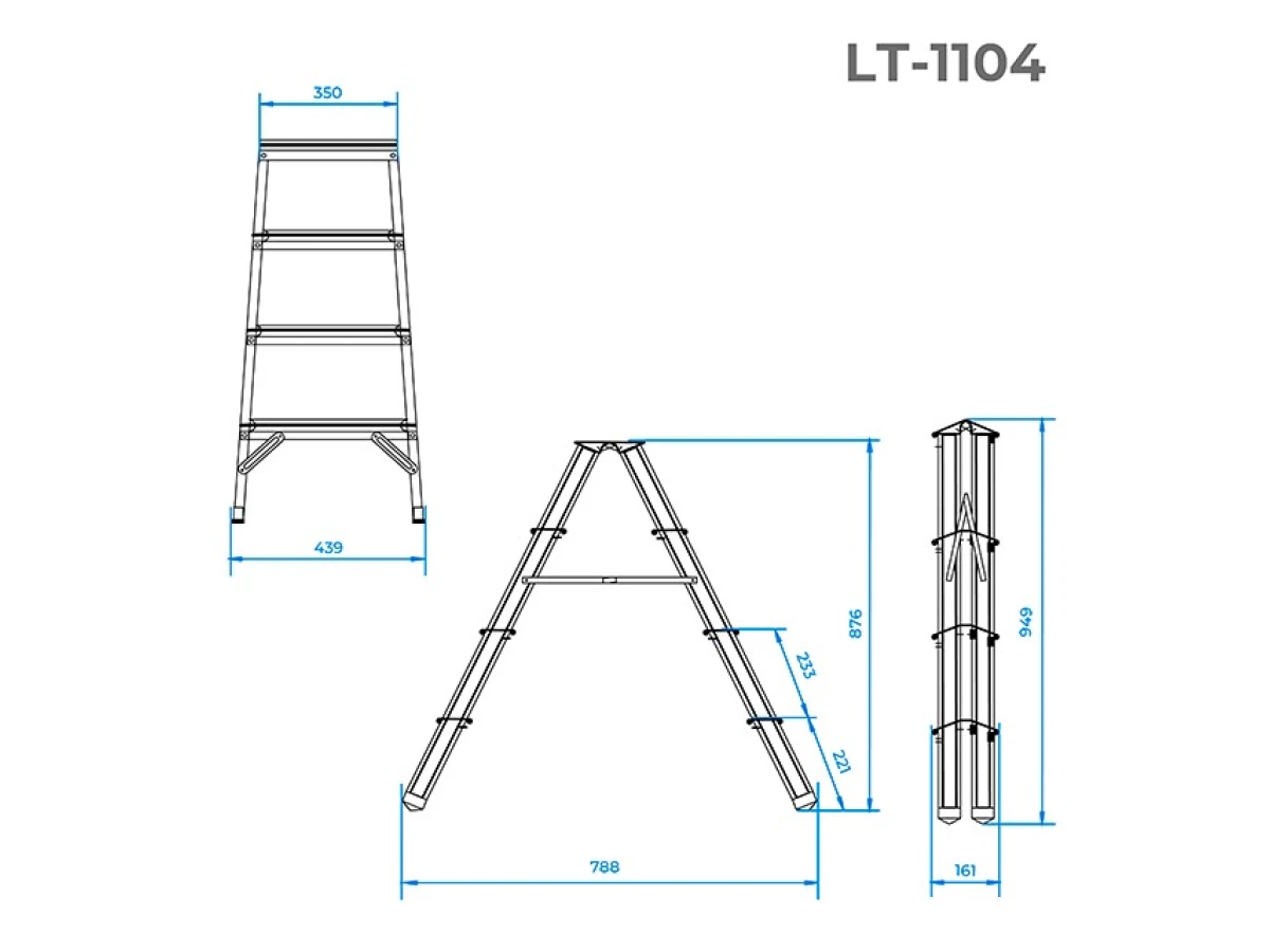 Стремянка алюминиевая двусторонняя 4 ступени, высота 876 мм INTERTOOL LT-1104 