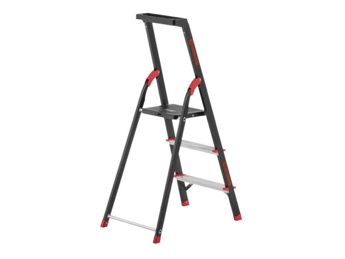 Стремянка 3 ступени, лоток для инвентаря, стальной профиль, высота верхней ступени 630мм, 409х667х1132мм, 150кг INTERTOOL LT-0053 