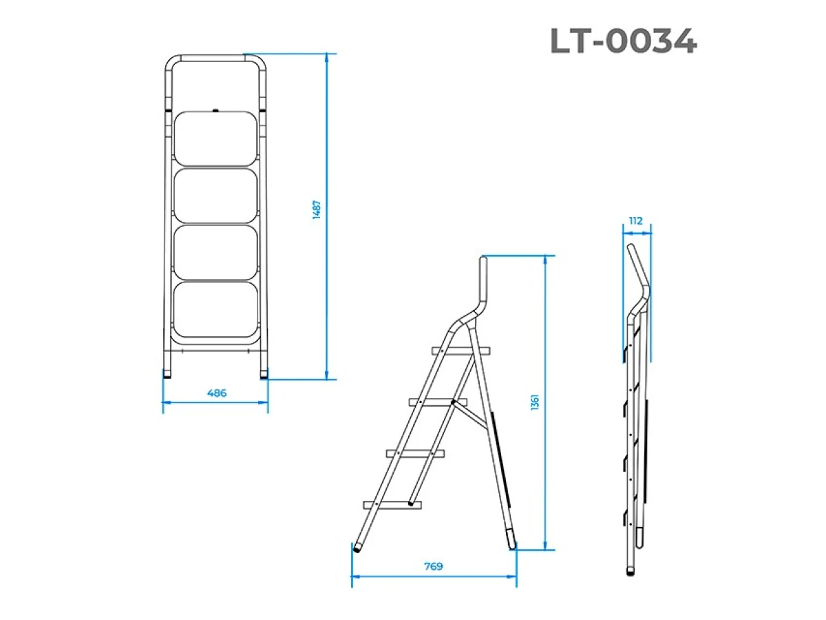 Стремянка 4 ступени 380*260 мм, высота 1361 мм INTERTOOL LT-0034 