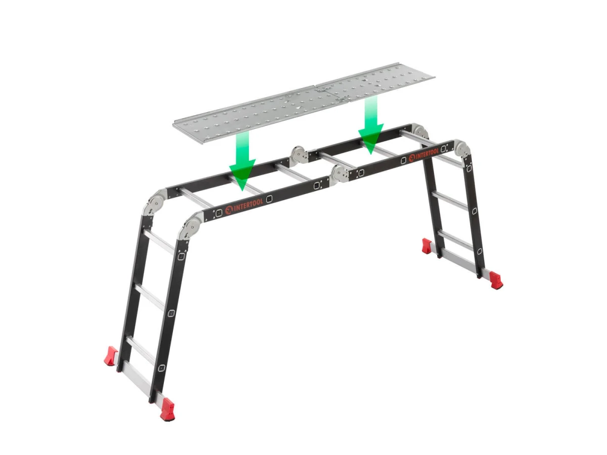 Лестница мультифункциональная трансформер 4х3 ступени, стальной профиль, 3380мм, 150 кг INTERTOOL LT-0023 
