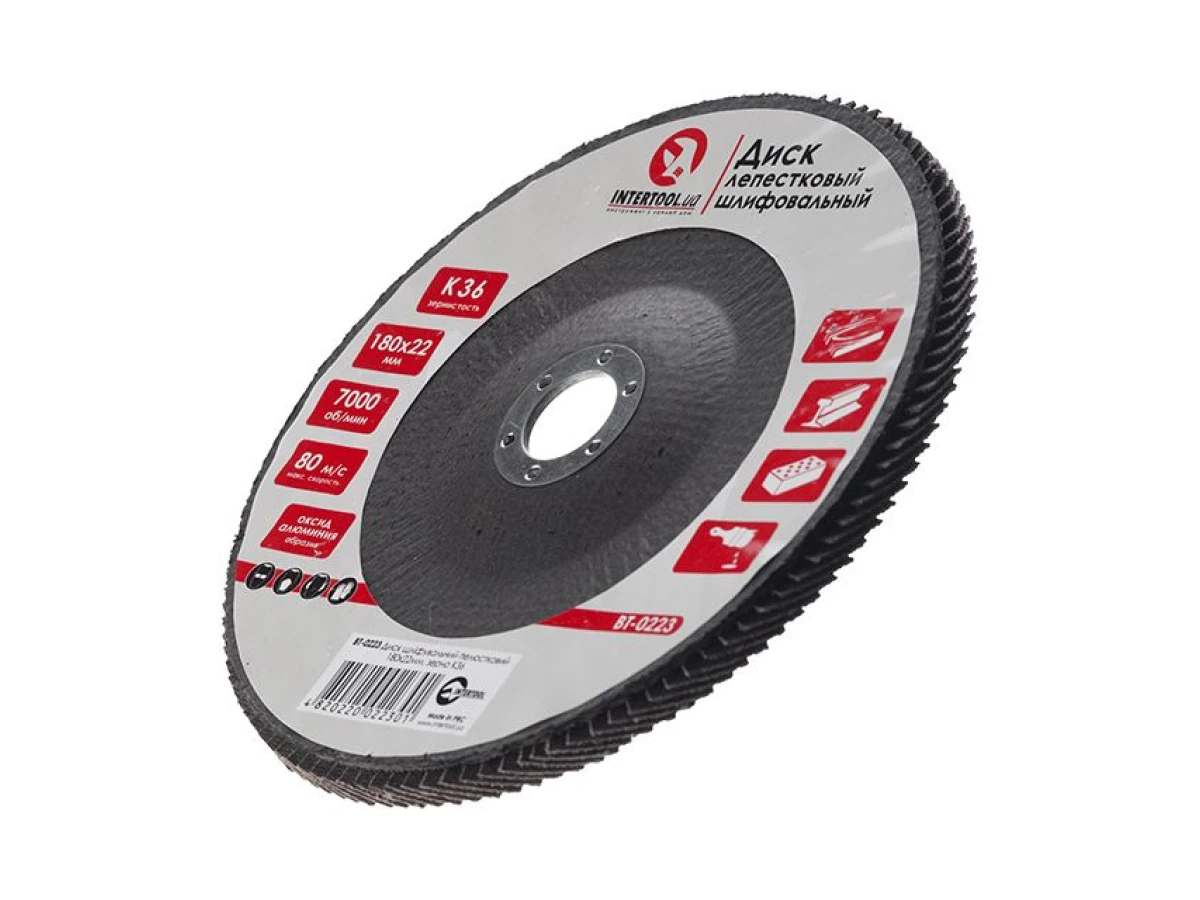 Диск шліфувальний пелюстковий 180 x 22мм зерно K36 INTERTOOL BT-0223 