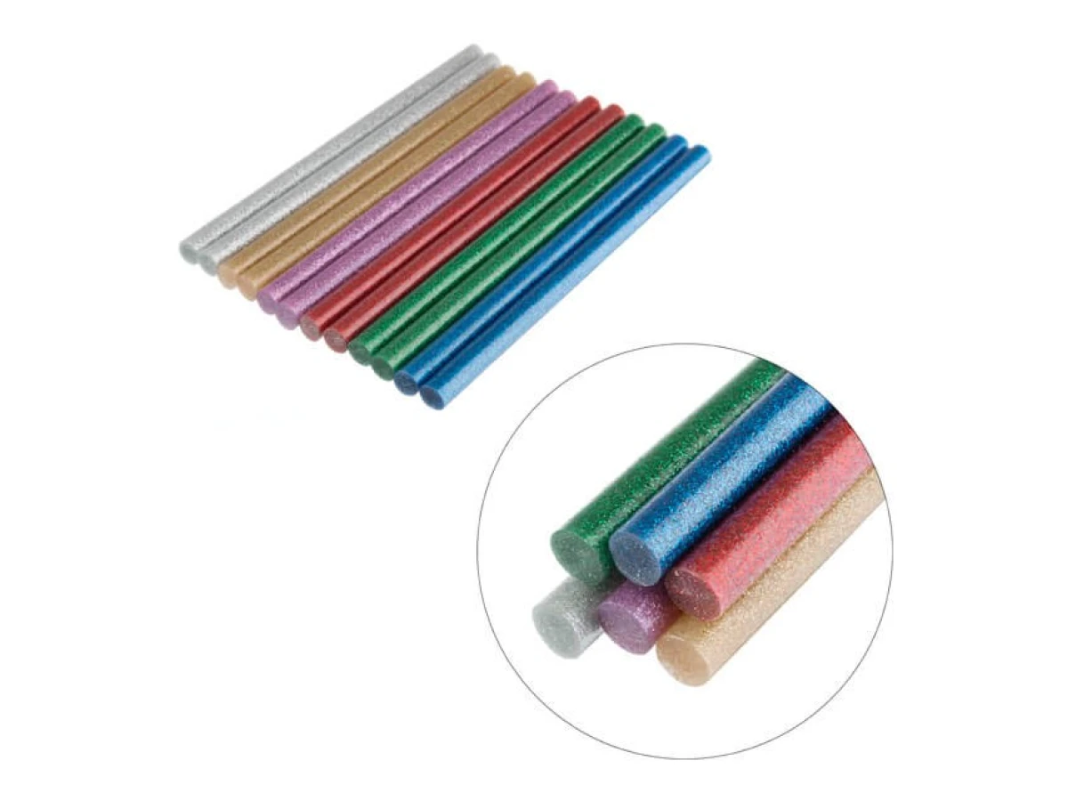 Комплект кольорових перламутрових клейових стрижнів 11.2 мм * 200 мм, 12 шт INTERTOOL RT-1035 