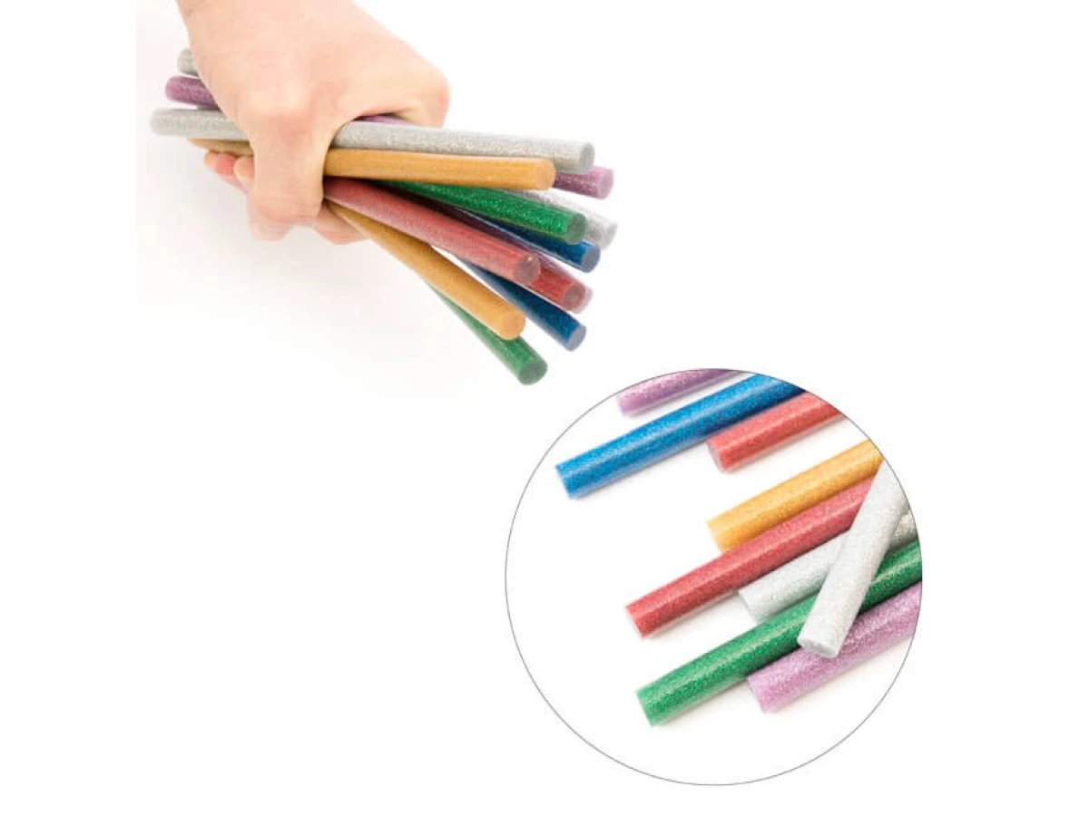 Комплект кольорових перламутрових клейових стрижнів 11.2 мм * 200 мм, 12 шт INTERTOOL RT-1035 