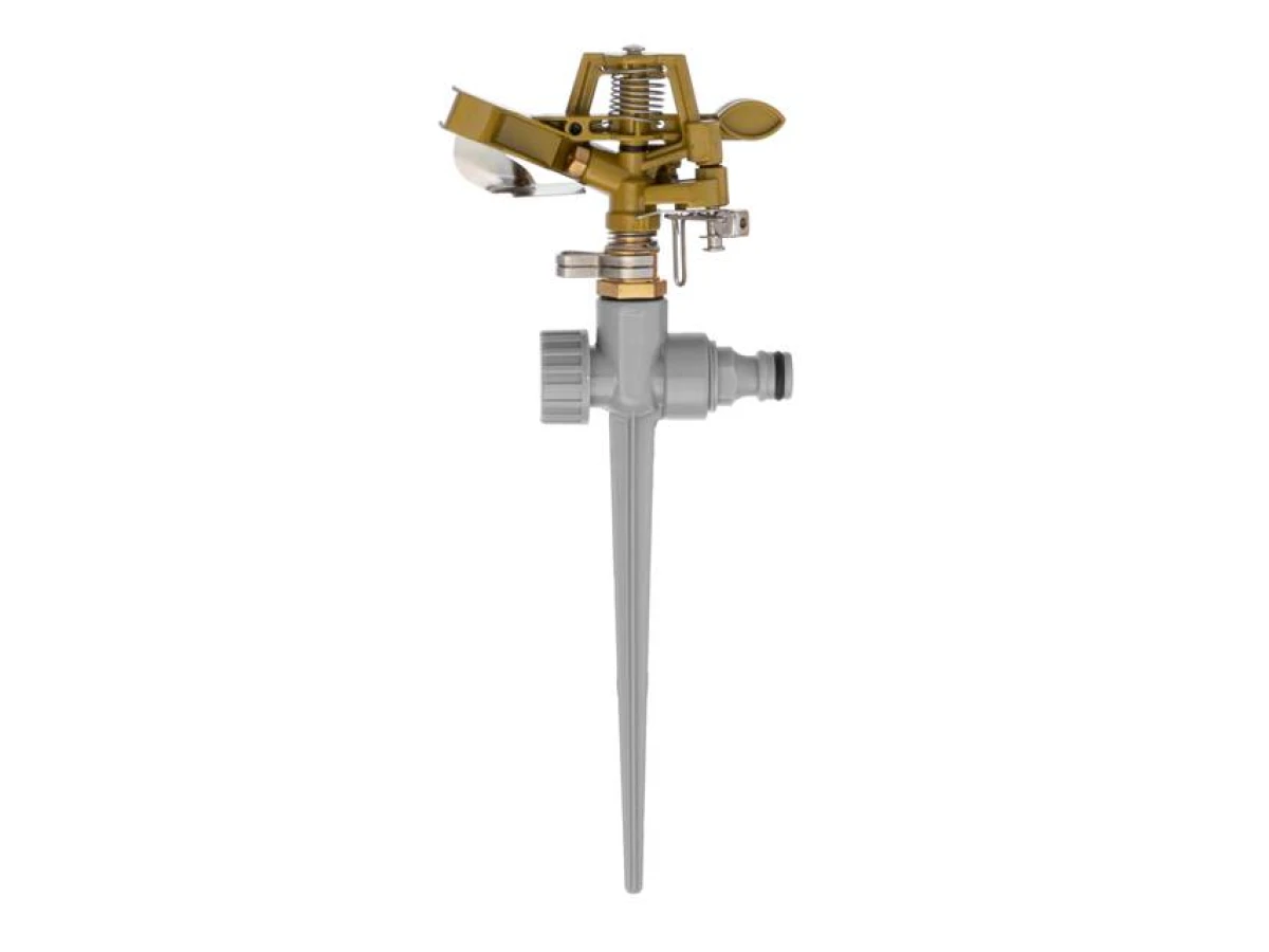 Дождеватель пульсирующий с полной/частичной зоной полива на костыле, круг/сектор полива до 12 м. Brass, Zinc all INTERTOOL GE-0052 