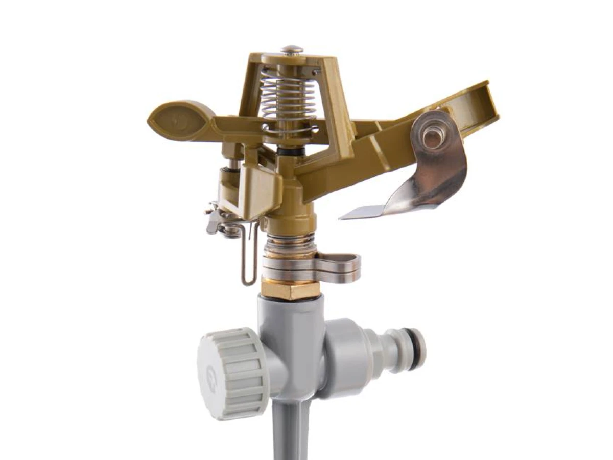 Дождеватель пульсирующий с полной/частичной зоной полива на костыле, круг/сектор полива до 12 м. Brass, Zinc all INTERTOOL GE-0052 