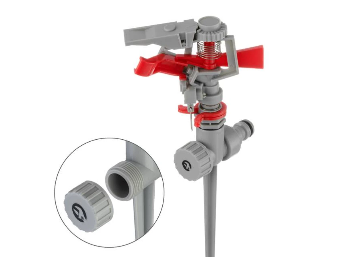 Дождеватель пульсирующий с полной или частичной зоной полива на костыле, круг/сектор полива до 12м Brass, Zinc alloy INTERTOOL GE-0053 