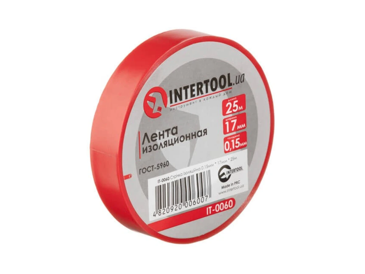 Стрічка ізоляційна, 17 мм * 25 м * 0.15 мм, червона INTERTOOL IT-0060 