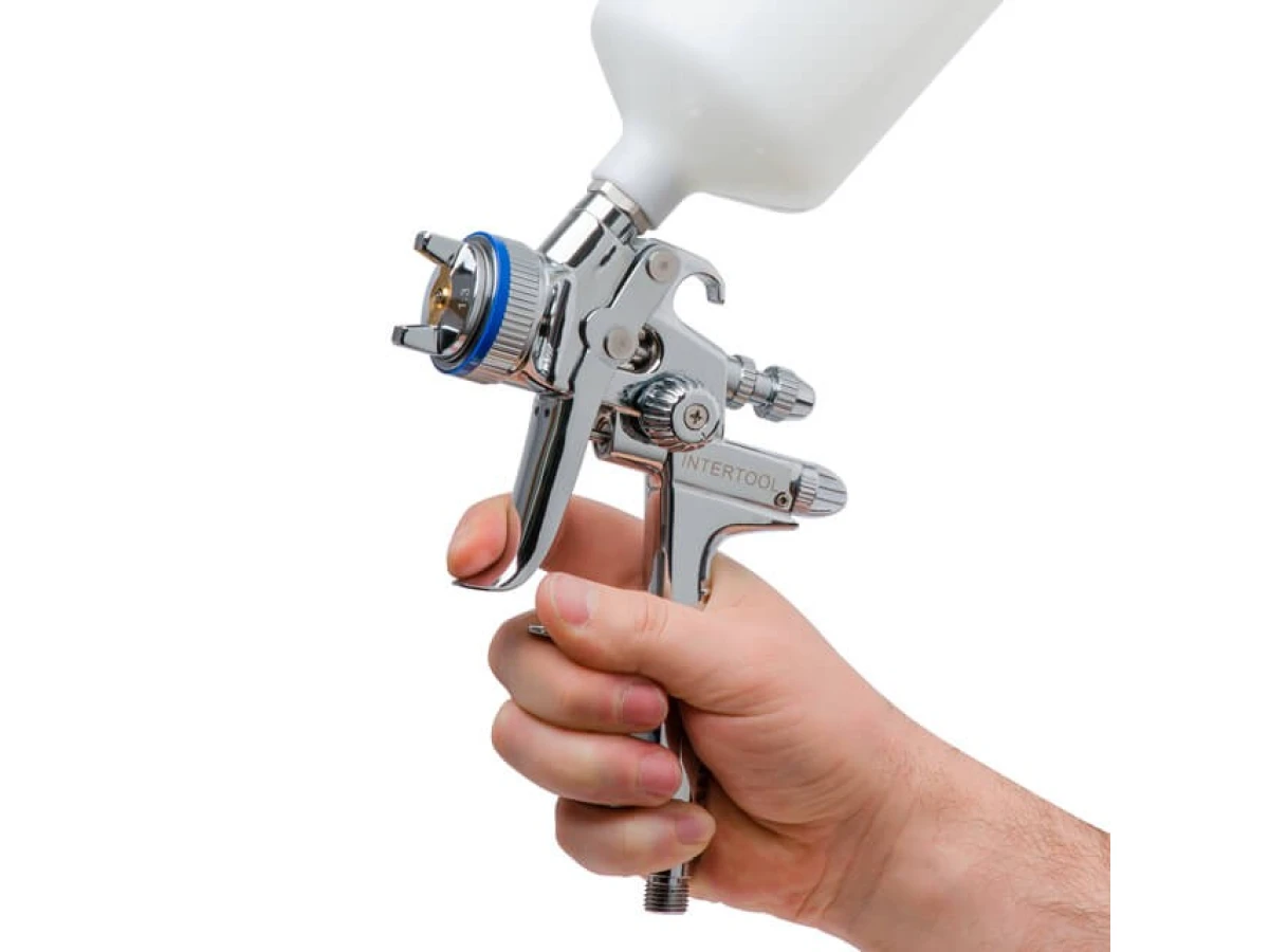 HVLP II Профессиональный розпилювач фарби 1.3 мм, верхний пластиковий бачок 600 мл Digital INTERTOOL PT-0105D 