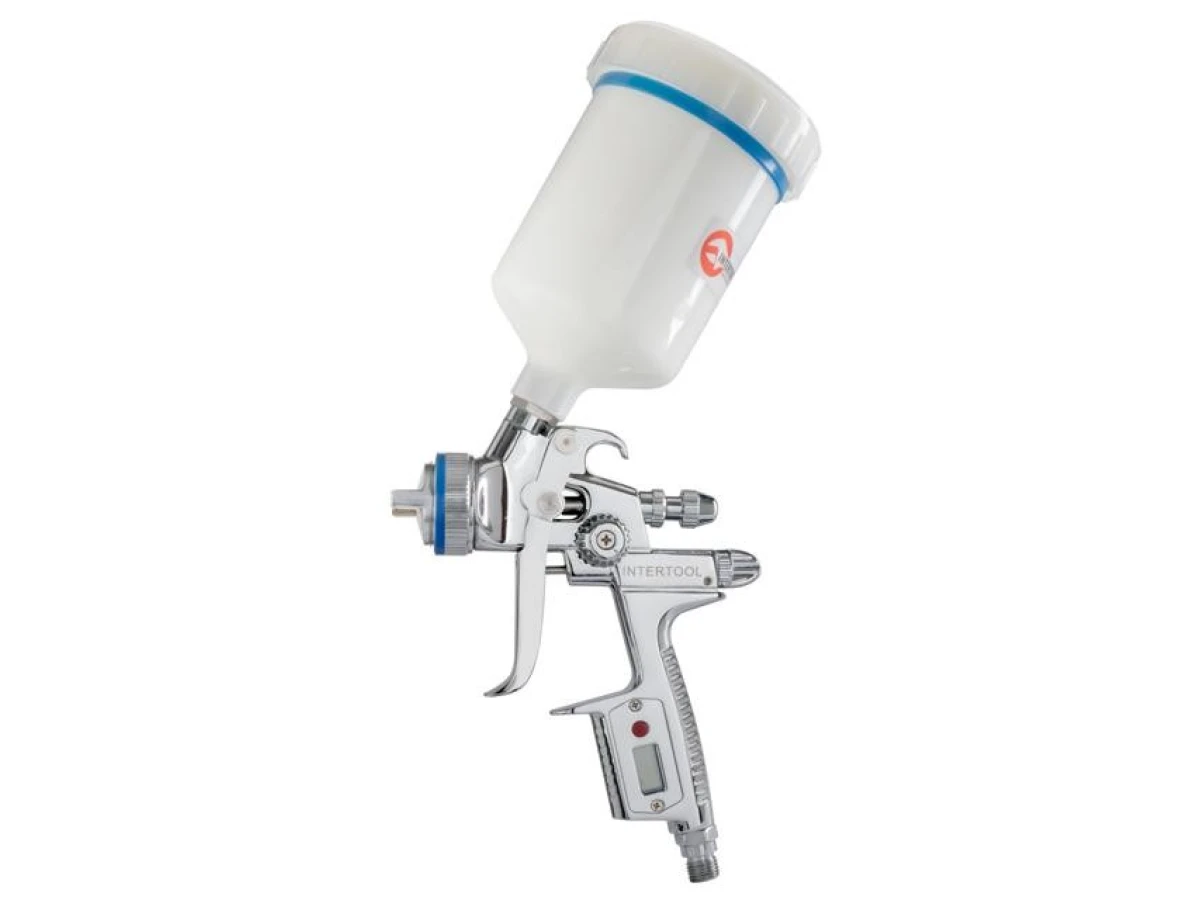 HVLP II Профессиональный розпилювач фарби 1.3 мм, верхний пластиковий бачок 600 мл Digital INTERTOOL PT-0105D 