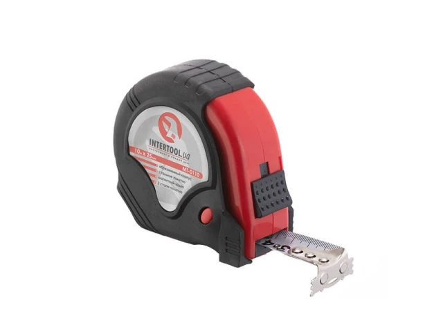 Рулетка з металевим полотном 10м x 25мм, три стопора полотна INTERTOOL MT-0110 