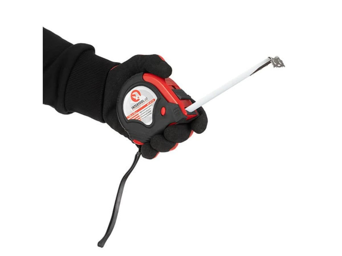 Рулетка з металевим полотном 10м x 25мм, три стопора полотна INTERTOOL MT-0110 