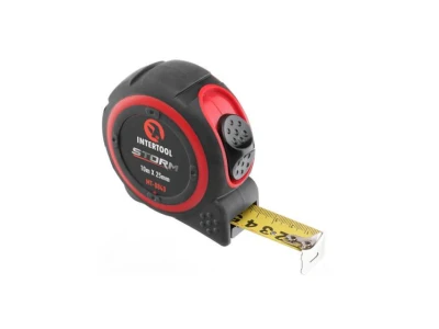 Рулетка с металлическим полотном 10м*25мм, нейлонове покриття полотна STORM INTERTOOL MT-0840