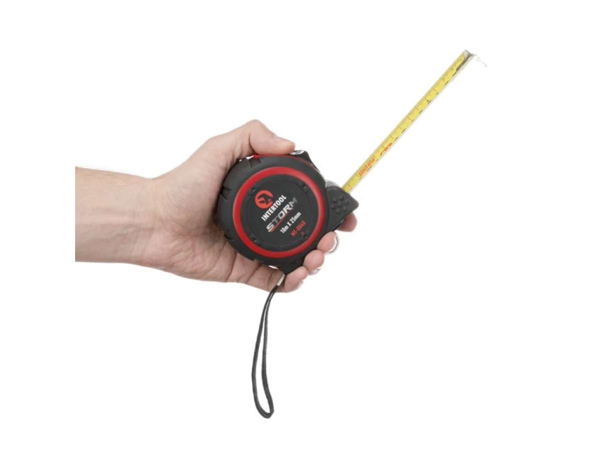 Рулетка с металлическим полотном 10м*25мм, нейлонове покриття полотна STORM INTERTOOL MT-0840 