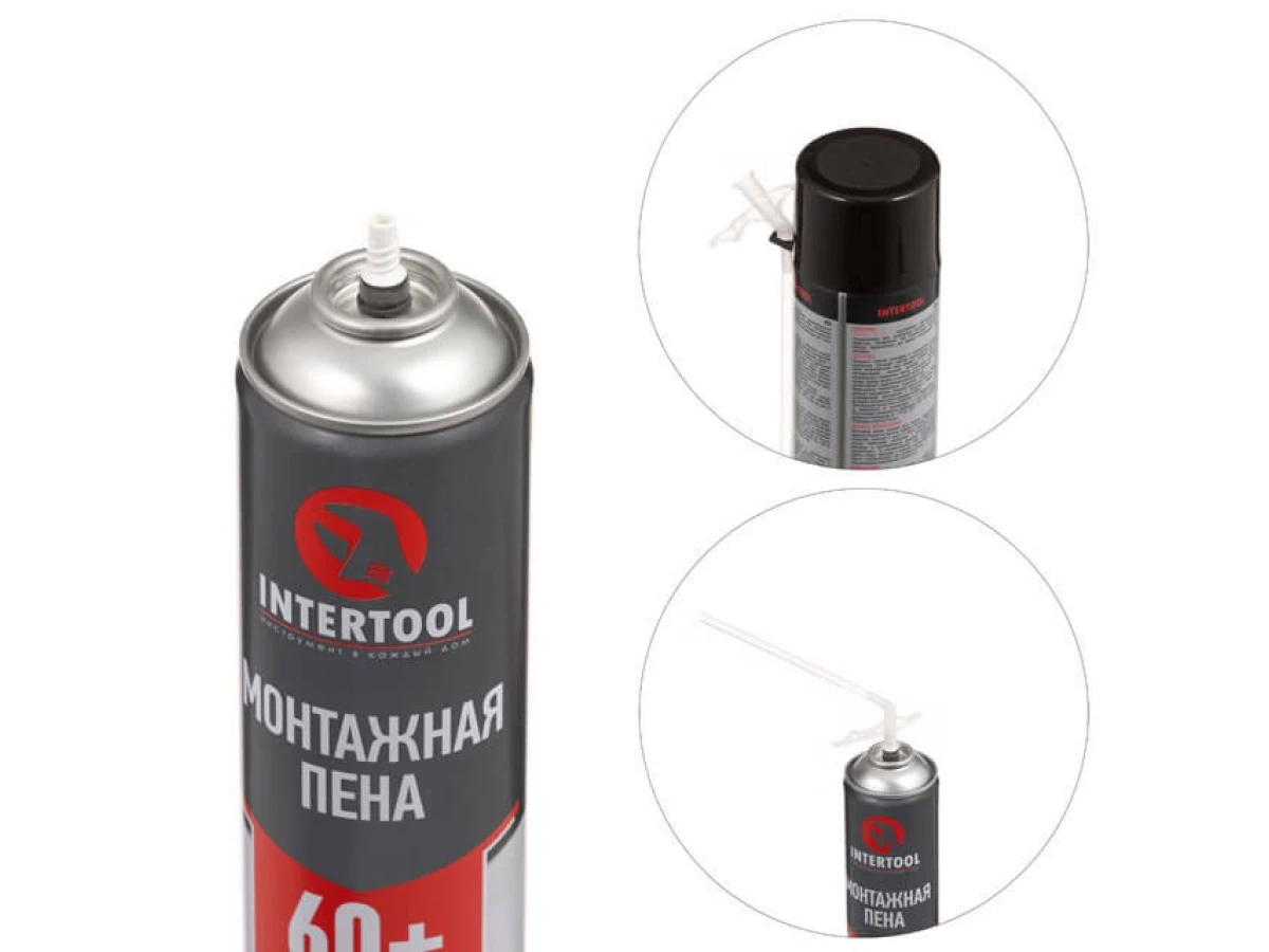 Піна монтажна, всесезонна, 750 мл / 1000 г, 60+ л, трубочка INTERTOOL FS-1100 