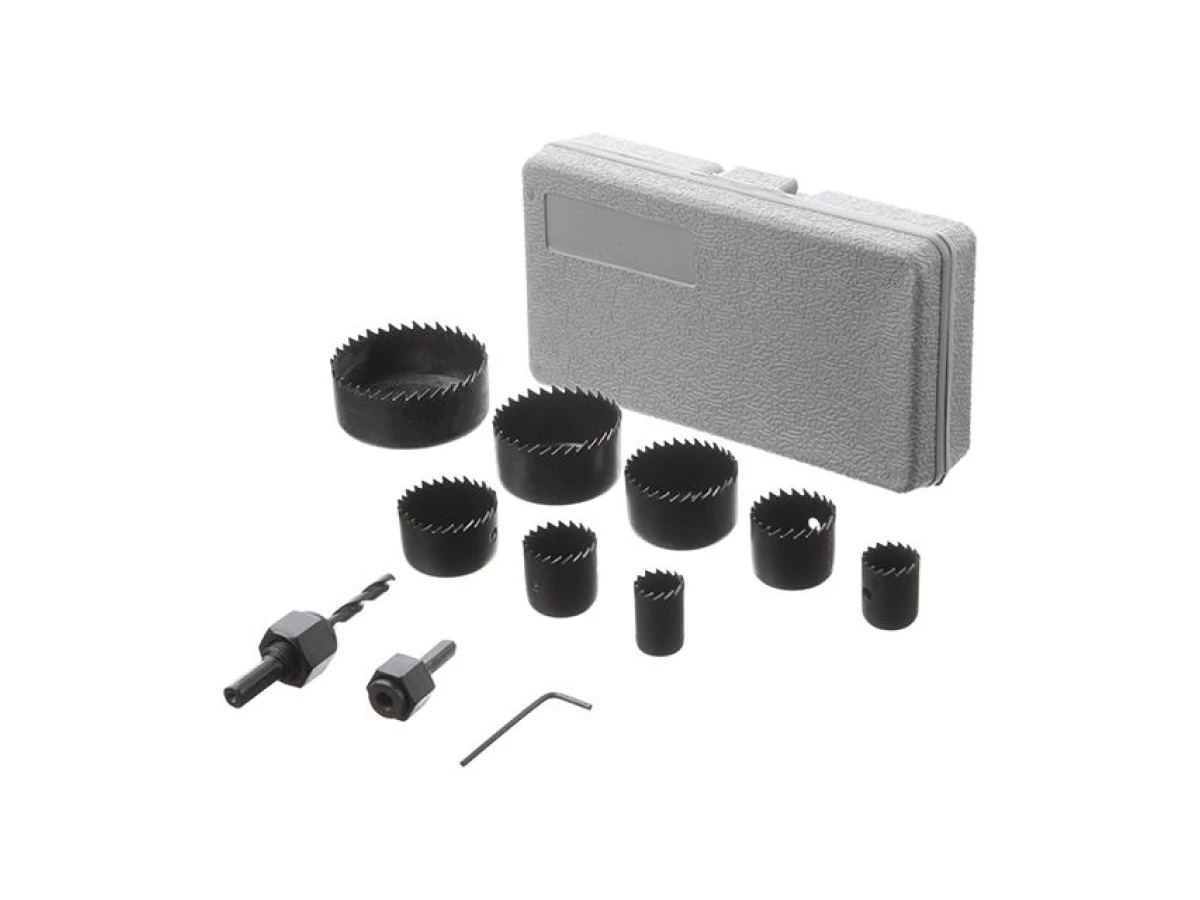 Набір корончастих свердел по деревині, 19-64 мм, 11 шт. (19,22,29,32,38,44,51,64мм) INTERTOOL BT-0023 