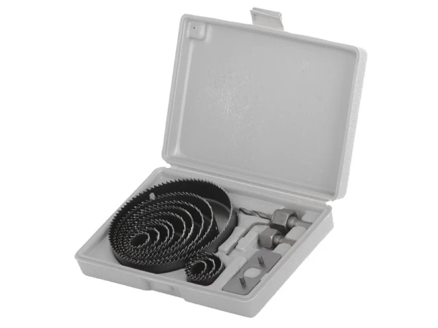 Набір корончатих свердел по деревині 19-127 мм 16 шт (19, 22, 29, 32, 38, 44, 54, 64, 76, 89, 102, 127 мм) INTERTOOL BT-0026 