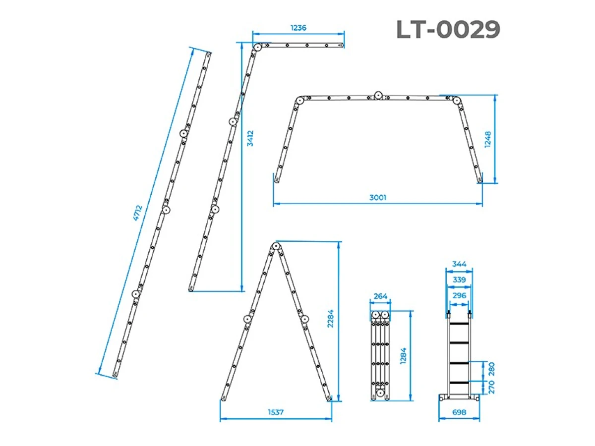 Лестница алюминиевая мультифункциональная трансформер 4*4 ступ., 4,7 м INTERTOOL LT-0029 