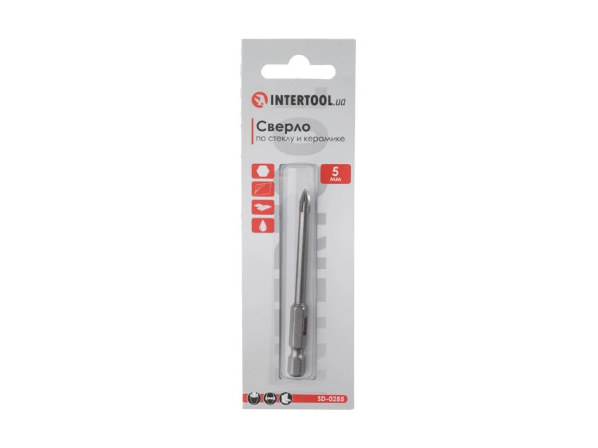 Свердло по склу та кераміці 5 мм HEX 1/4'' (6.35 mm) INTERTOOL SD-0285 