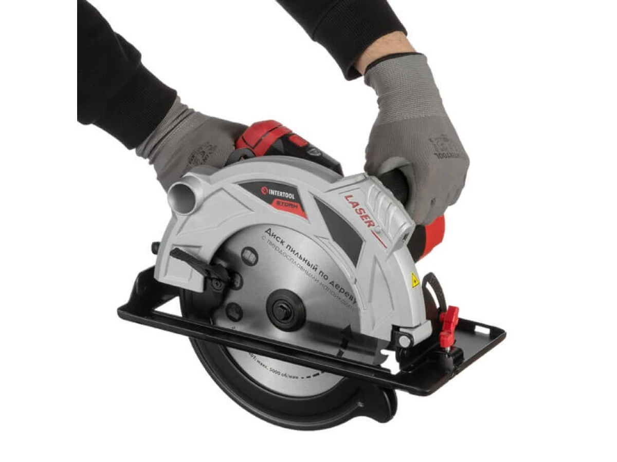 Пила дискова 2000 Вт, 5000 об/хв., кут 90-45°, глибина розпилу 85-56 мм, диск 235*30 мм, 40 зубів, лазер INTERTOOL WT-0623 