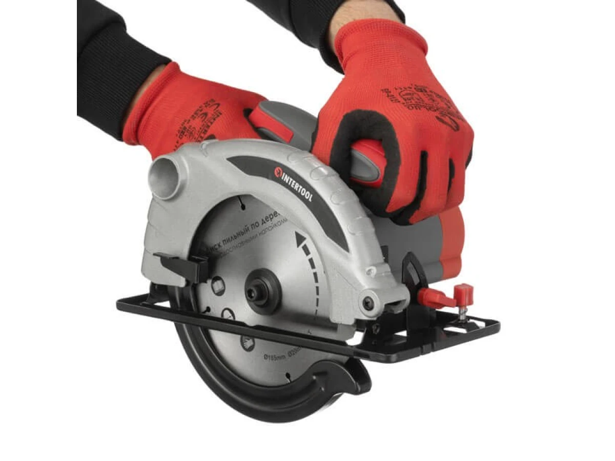 Пила дискова 1300 Вт, 5000 об/хв., кут нахилу 0-45°, глибина розпилу 41/57 мм, диск 185*20 мм INTERTOOL DT-0613 