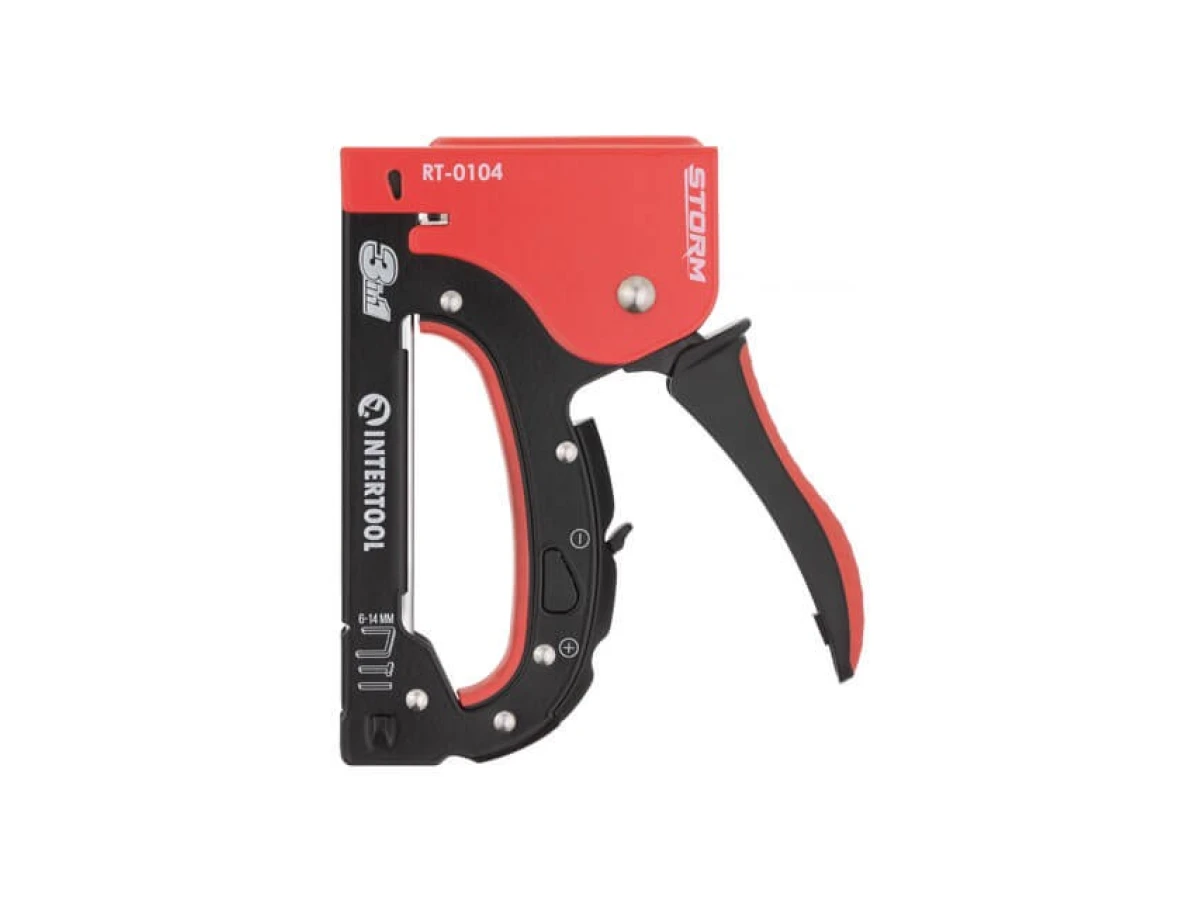 Степлер будівельний 3 в 1, під скобу 11.3*0.7*6-14 мм, цвях 14мм, шпилька 14мм. INTERTOOL RT-0104 