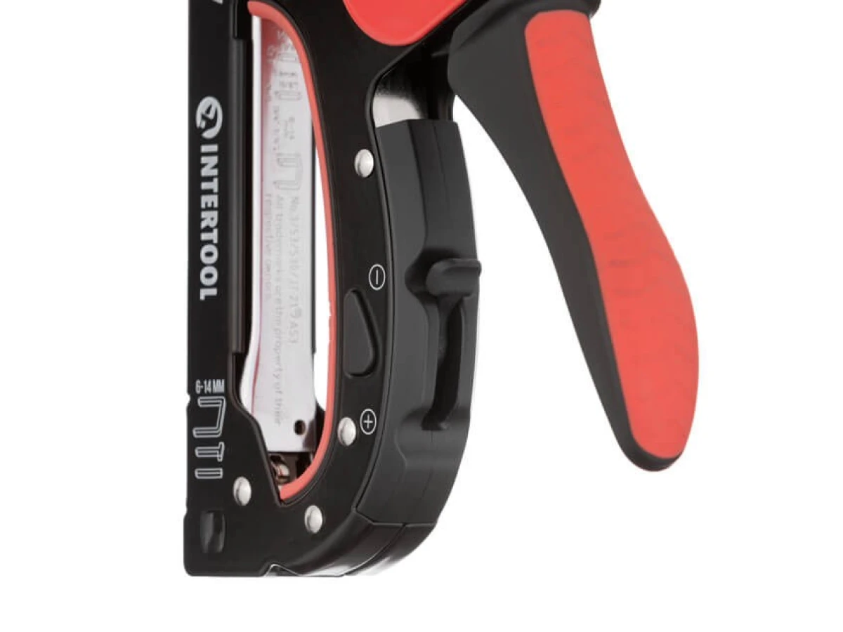 Степлер будівельний 3 в 1, під скобу 11.3*0.7*6-14 мм, цвях 14мм, шпилька 14мм. INTERTOOL RT-0104 