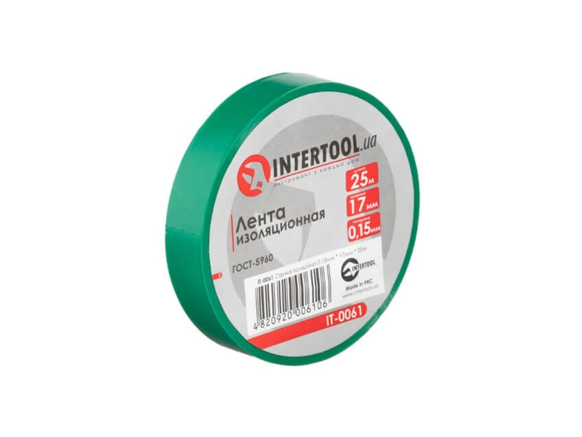 Стрічка ізоляційна, 17 мм * 25 м * 0.15 мм, зелена INTERTOOL IT-0061 