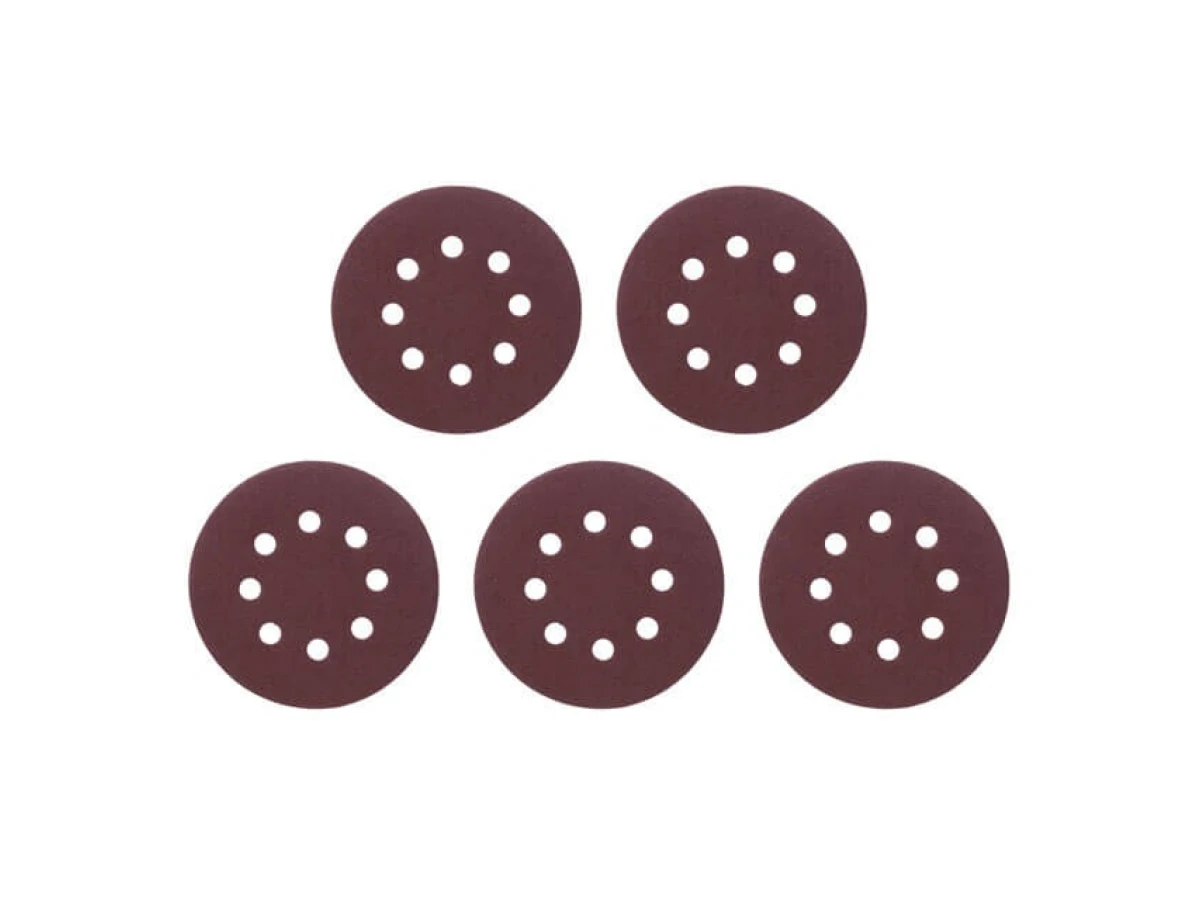 Круг наждаковий самоклеючий 125 мм з отворами , папір клас С, густина 140 г/м2, К80, уп. 5 од. INTERTOOL BT-0585 