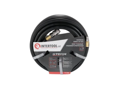 Шланг гумовий повітряний армований, 20 атм, 8*15 мм, 15 м, зі швидкороз'ємними з'єднаннями, STORM INTERTOOL PT-1738