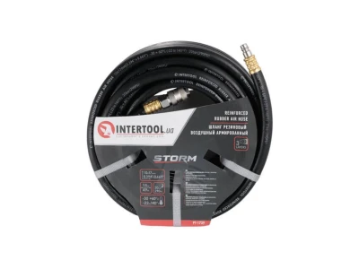 Шланг гумовий повітряний армований, 20 атм, 10*17 мм, 15 м, зі швидкороз'ємними з'єднаннями, STORM INTERTOOL PT-1739