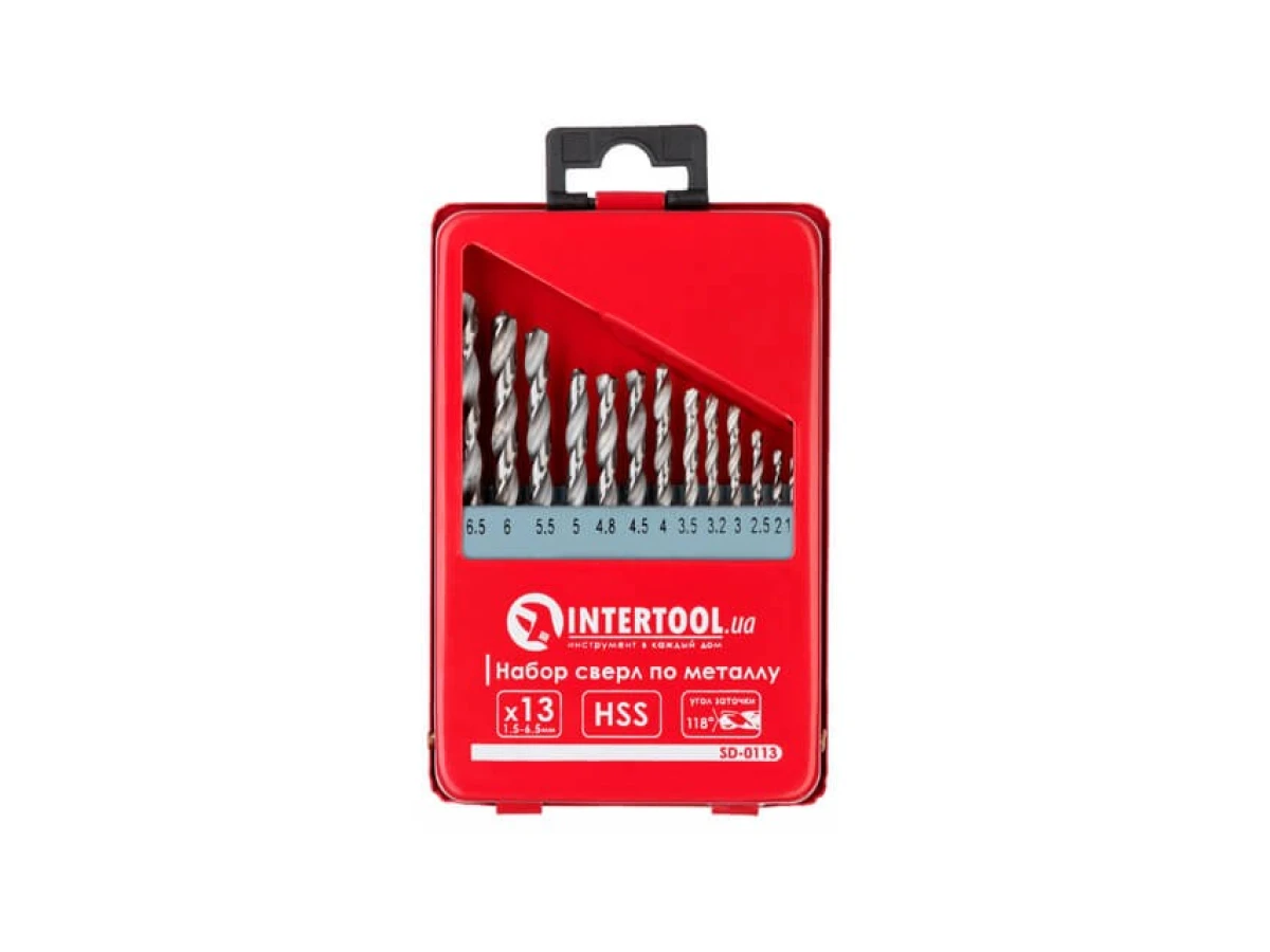 Набір свердел по металу HSS 13шт (1.5-6.5), полірована сталь INTERTOOL SD-0113 