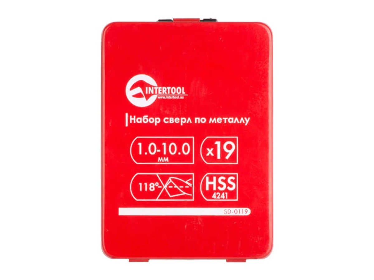 Набір свердел по металу HSS 19 од. (1.0-10.0), полірована сталь INTERTOOL SD-0119 