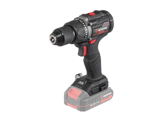 Дриль-шурупокрут акумуляторний з безщітковим двигуном 20 В, 60 Nm, 0-500/0-2000 об/хв., 2-13 мм, без ЗП та АКБ INTERTOOL WT-9360 
