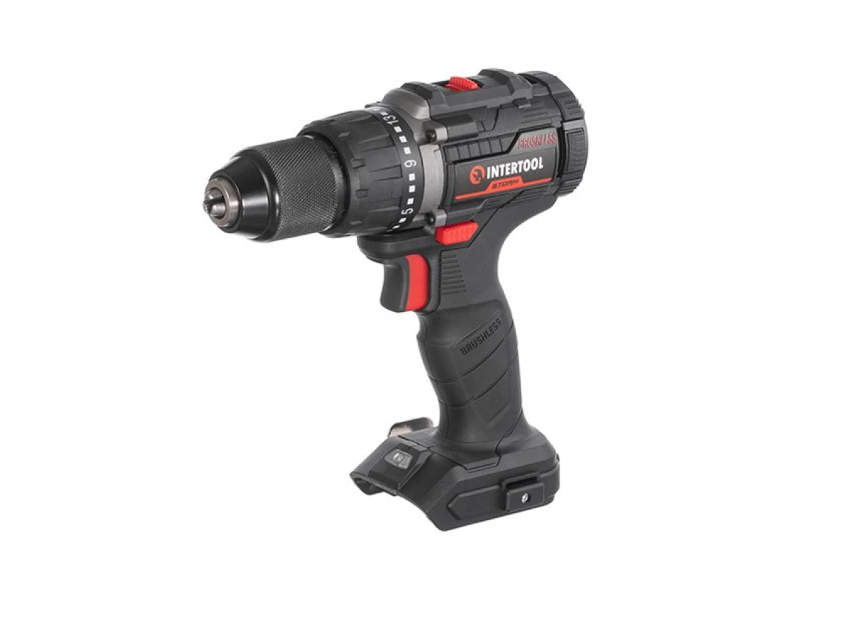 Дриль-шурупокрут акумуляторний з безщітковим двигуном 20 В, 60 Nm, 0-500/0-2000 об/хв., 2-13 мм, без ЗП та АКБ INTERTOOL WT-9360 