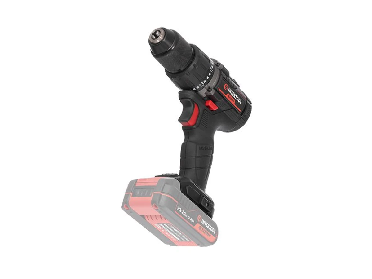 Дриль-шурупокрут акумуляторний з безщітковим двигуном 20 В, 60 Nm, 0-500/0-2000 об/хв., 2-13 мм, без ЗП та АКБ INTERTOOL WT-9360 