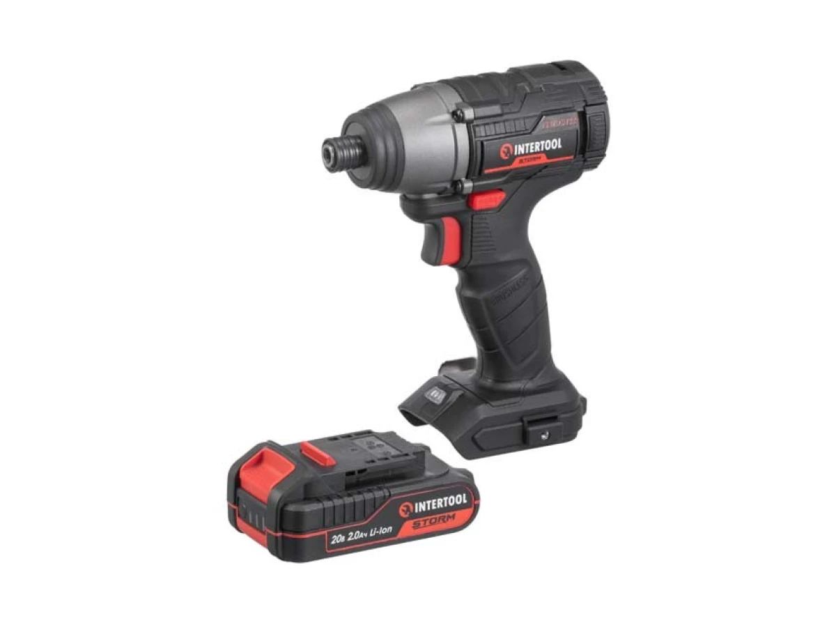 Шурупокрут ударний (гвинтокрут) акумуляторний з безщітковим двигуном 20 В,кейс INTERTOOL WT-0362 