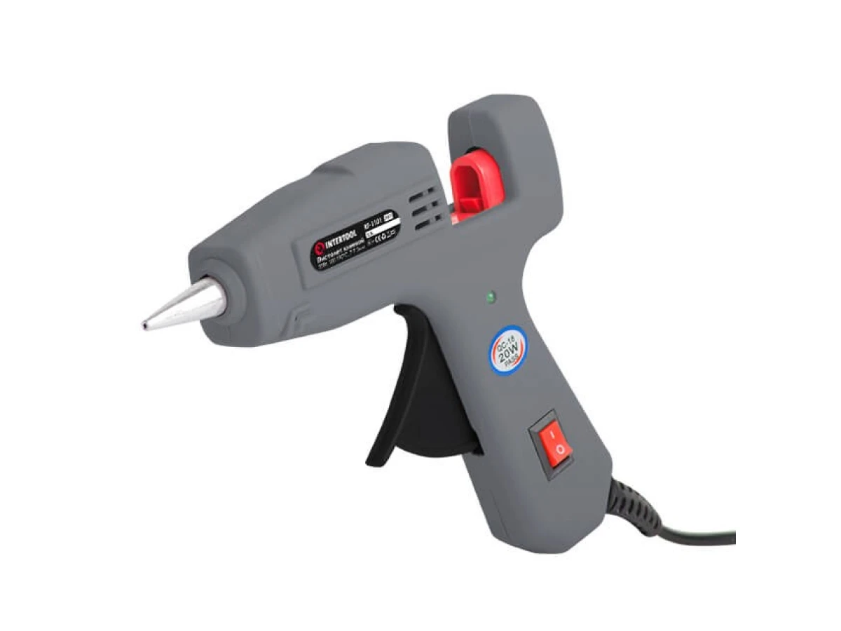 Пістолет клейовий 20(65) Вт, 230 В, 180-195 °C під стрижні 7-7.5 мм, 5-13 г/хв. INTERTOOL RT-1101 