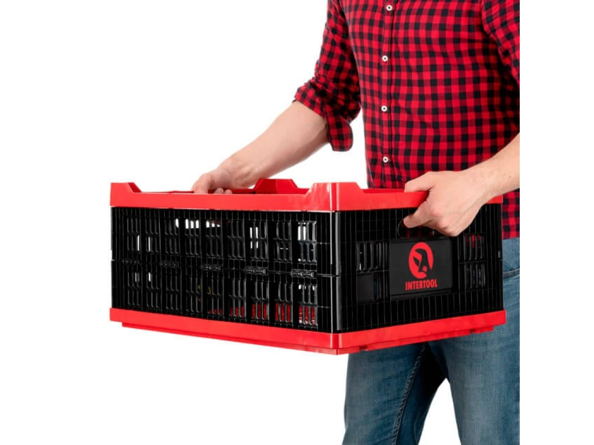 Ящик складной, пластиковый, загрузка 30 кг, 47 л, 600*400*260 мм, материал 100% первичный пищевой ПЭ INTERTOOL BX-6426 