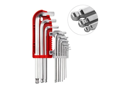 Набір ключів Г-подібних шестигранних із кулястим наконечником 9 шт, 1.5-10 мм, S2, PROF INTERTOOL HT-1813