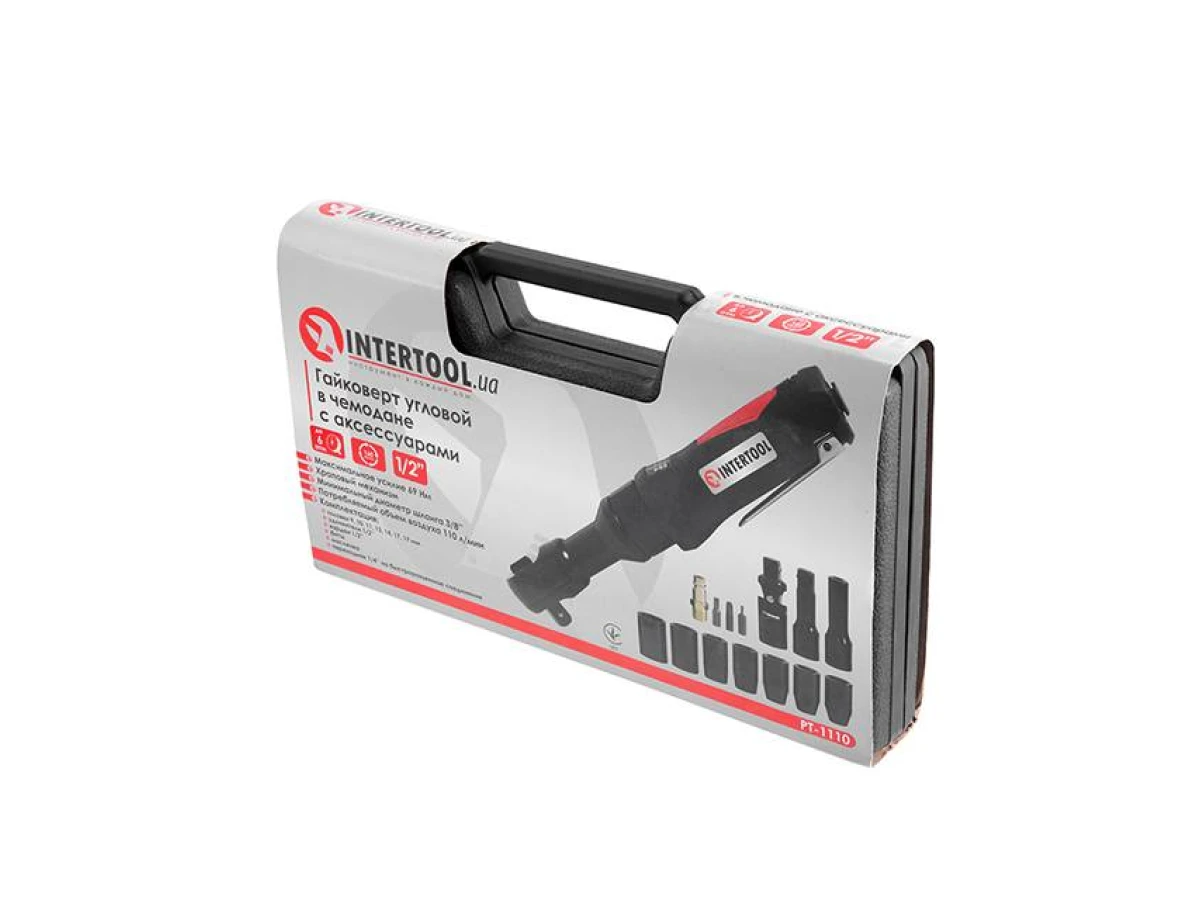 Гайковерт кутовий у кейсі + набір головок 1/2" INTERTOOL PT-1110 