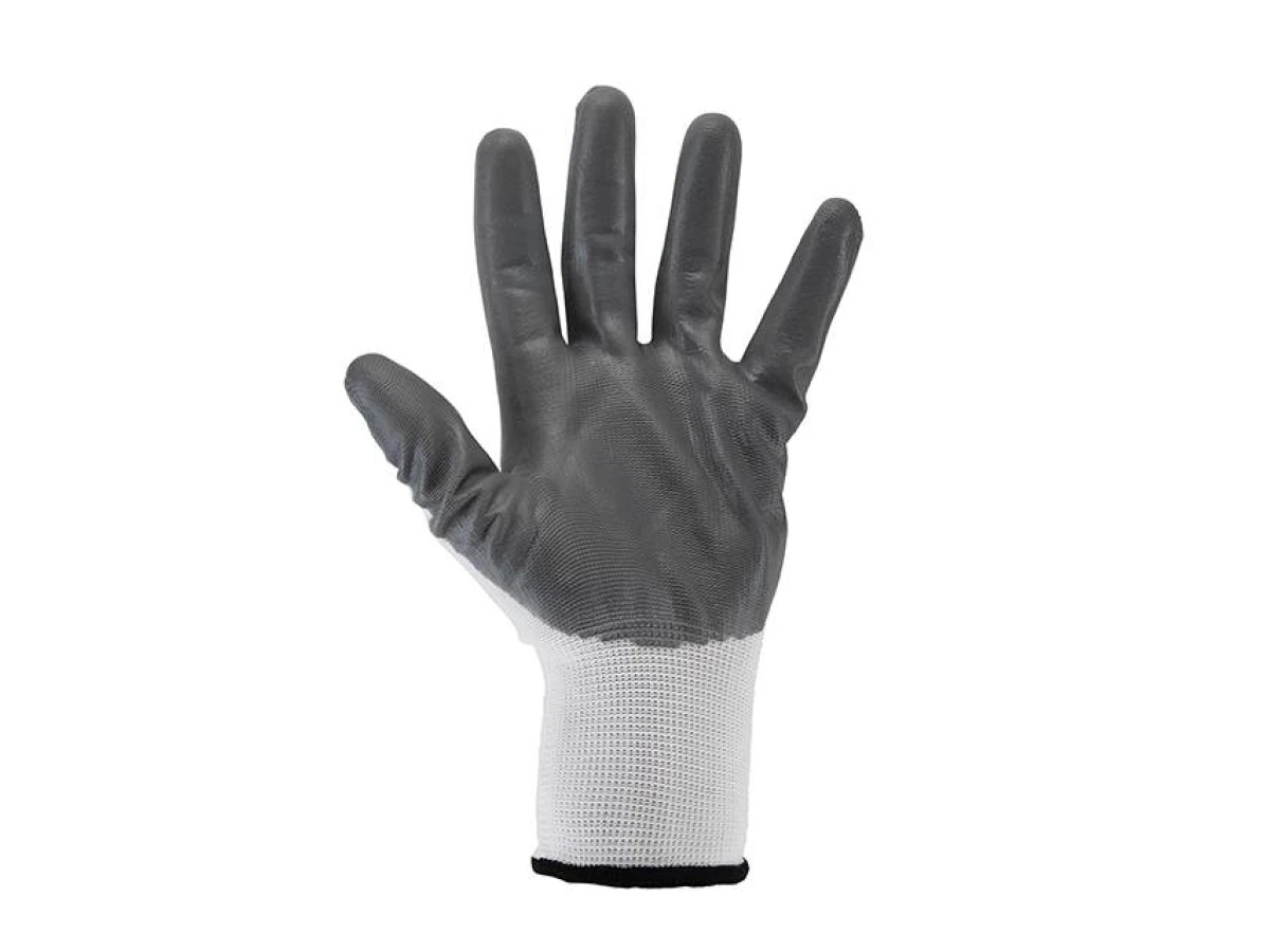 Перчатка белая вязанная синтетическая, покрытая серым нитрилом на ладони 10" INTERTOOL SP-0112 