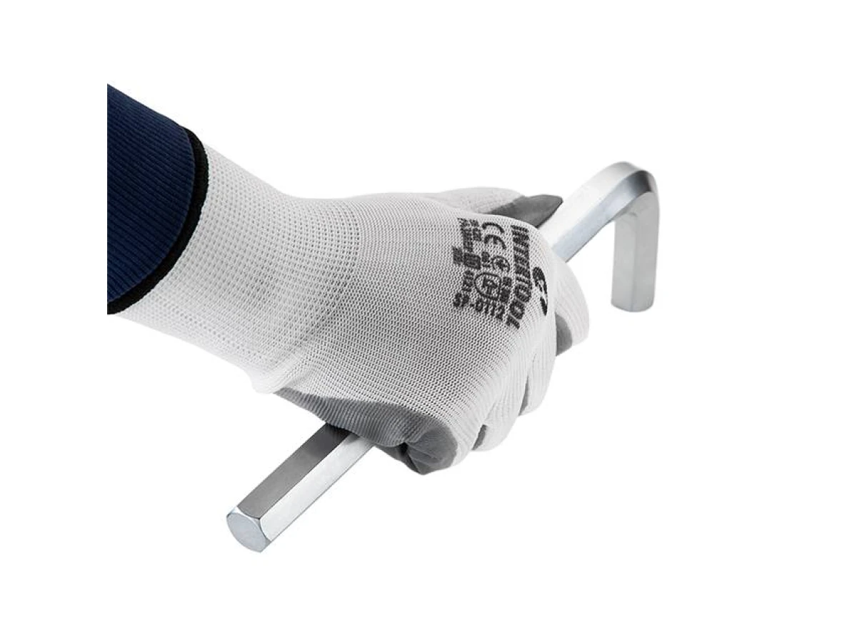 Перчатка белая вязанная синтетическая, покрытая серым нитрилом на ладони 10" INTERTOOL SP-0112 