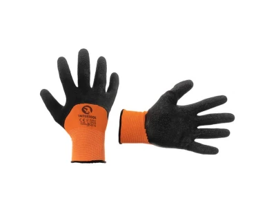 Перчатка трикотажная, синтетическая, усиленная, 3/4 облив, покрытая черным вспененым латексом, 10