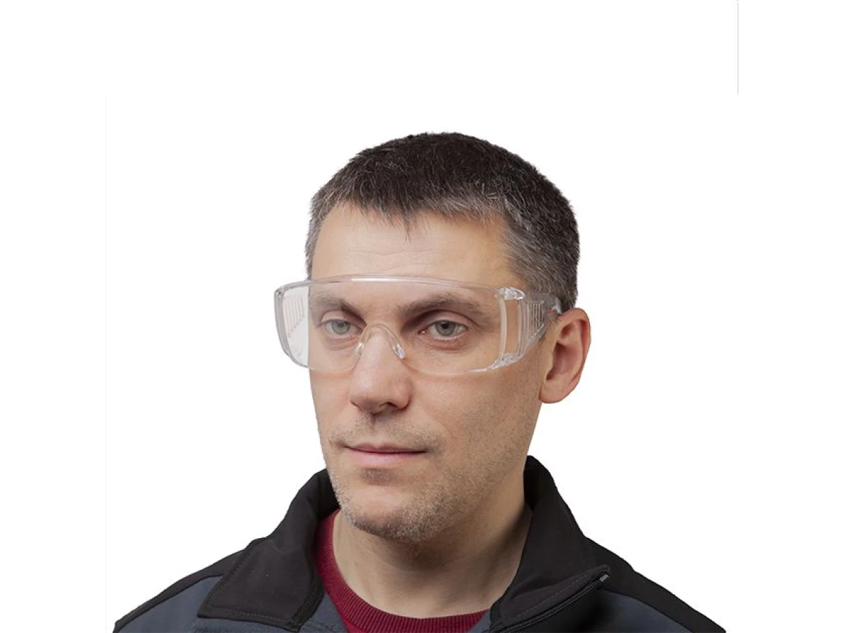 Очки защитные прозрачные, материал линз поликарбонат, материал заушников поликарбонат,защита от удара,оптический класс 1 INTERTOOL SP-0081 