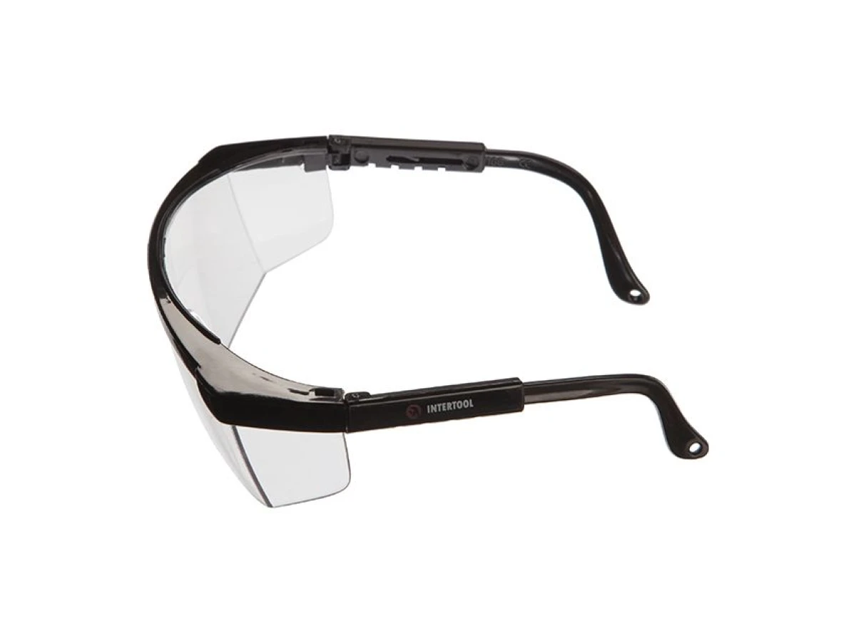 Очки защитные прозрачные, материал линз поликарбонат, регулируемые нейлоновые заушники, защита от удара, оптический класс 1 INTERTOOL SP-0080 