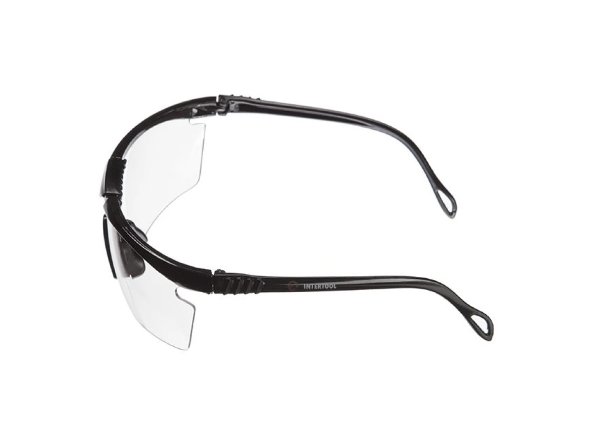 Очки защитные прозрачные, материал линз поликарбонат, материал заушников поликарбонат черного цвета,защита от удара, оптический класс 3 INTERTOOL SP-0090 