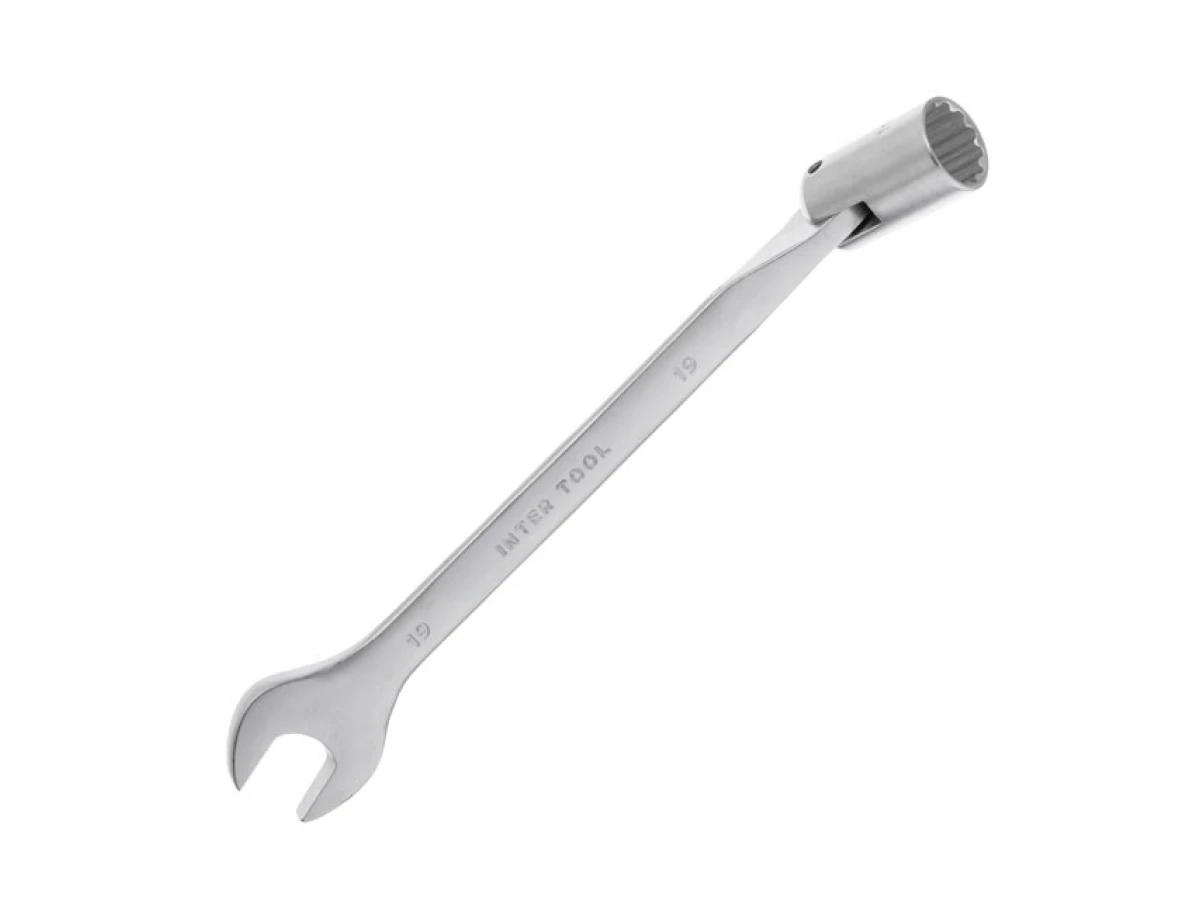 Ключ ріжково-накидний шарнірний 19 мм, CrV, покриття сатин-хром INTERTOOL XT-1419 