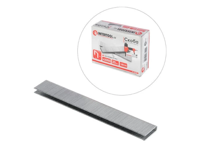 Скоба для степлера РТ-1612 20мм (18GA) 5,7(5,8)x1,25x1,0мм 5000од/упак. INTERTOOL PT-8320 
