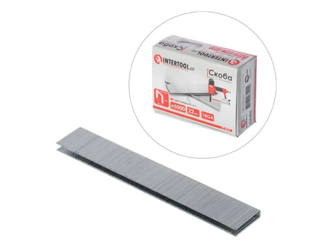 Скоба для степлера РТ-1612 22мм (18GA) 5,7(5,8)x1,25x1,0мм 5000од/упак. INTERTOOL PT-8322 