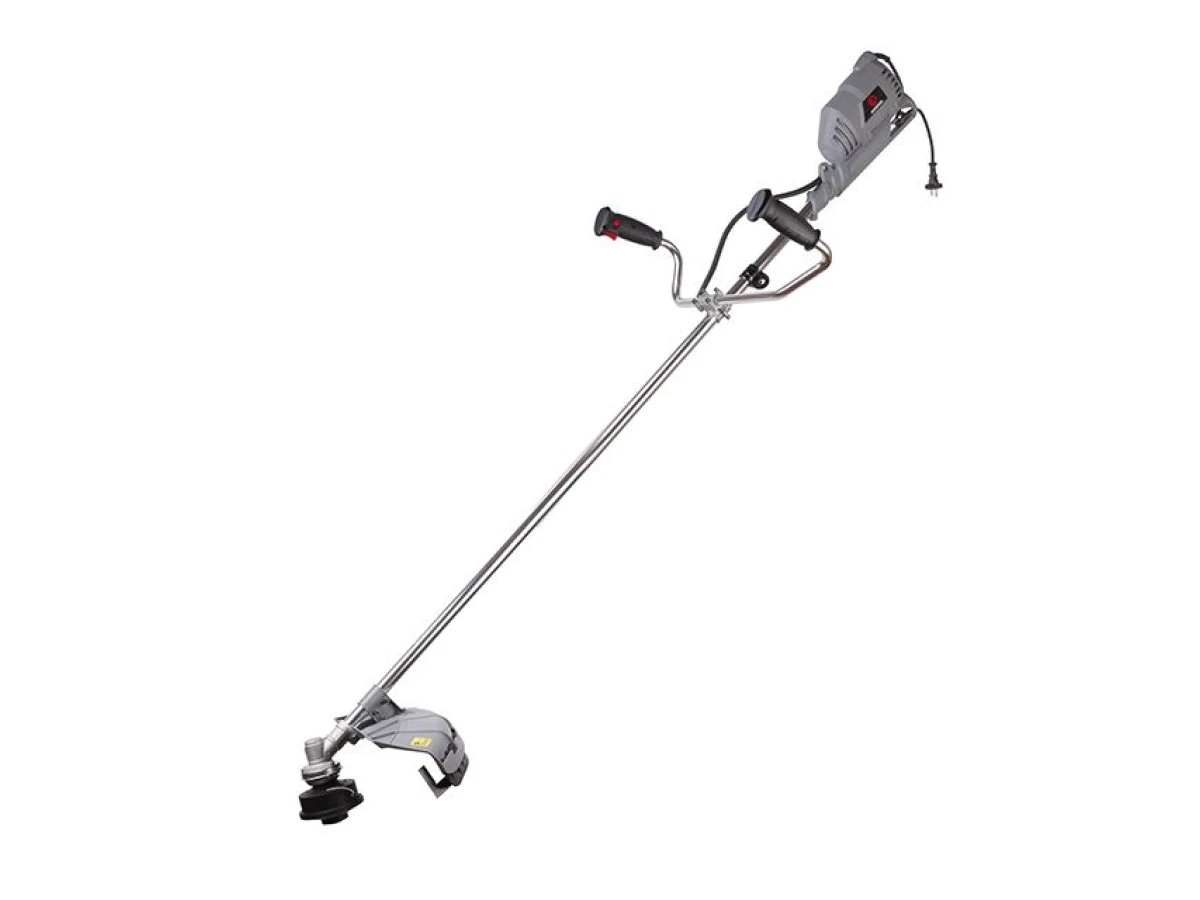 Триммер электрический, 1400 Вт, 230 В~50 Гц, 7500 об/мин, плавный пуск,рем.привод, диаметр вращения диска/лески 255/420 мм, катушка + 3-х зубчатый нож INTERTOOL DT-2258 